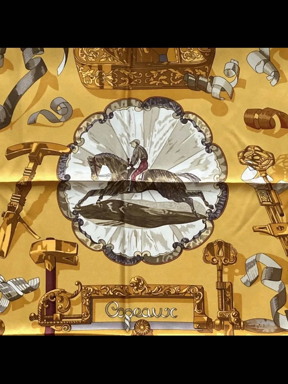 Hermes Yellow and Orange Silk Scarf with Nautical Medallion